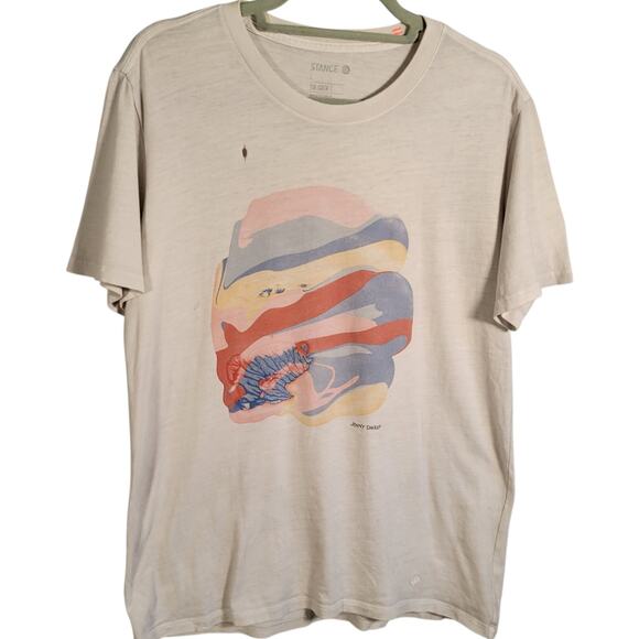 Stance x Jenny Sharaf Graphic Tee Men’s M Beige Abstract Art Shirt Flawed - Picture 1 of 12
